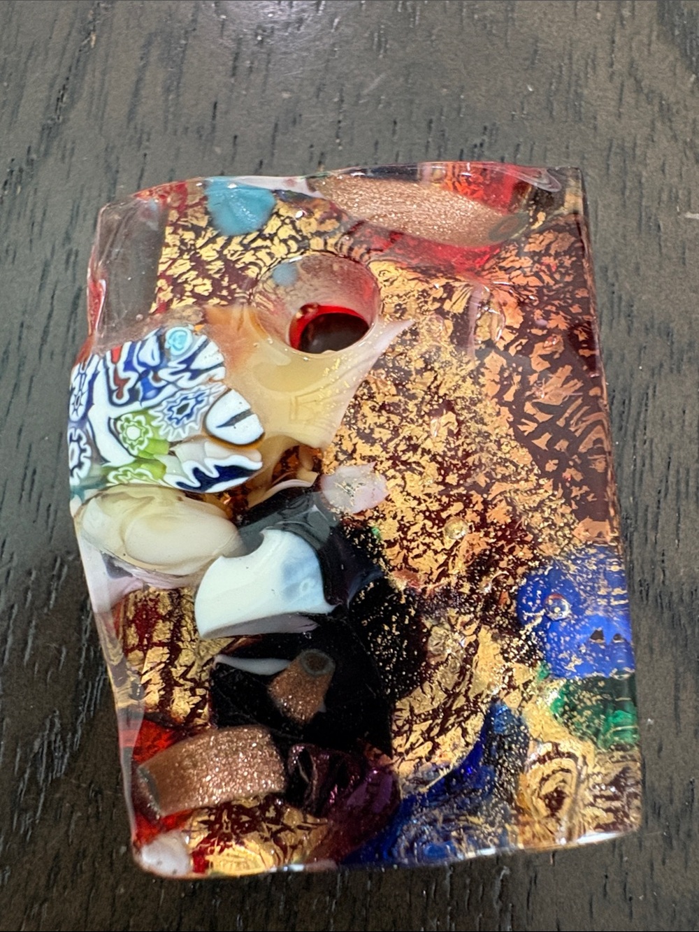 Handmade Millefiori Glass Pendant with Gold Leaf Accents